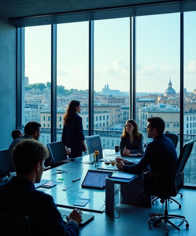 Team di consulenti AI al lavoro in un ufficio moderno a Roma